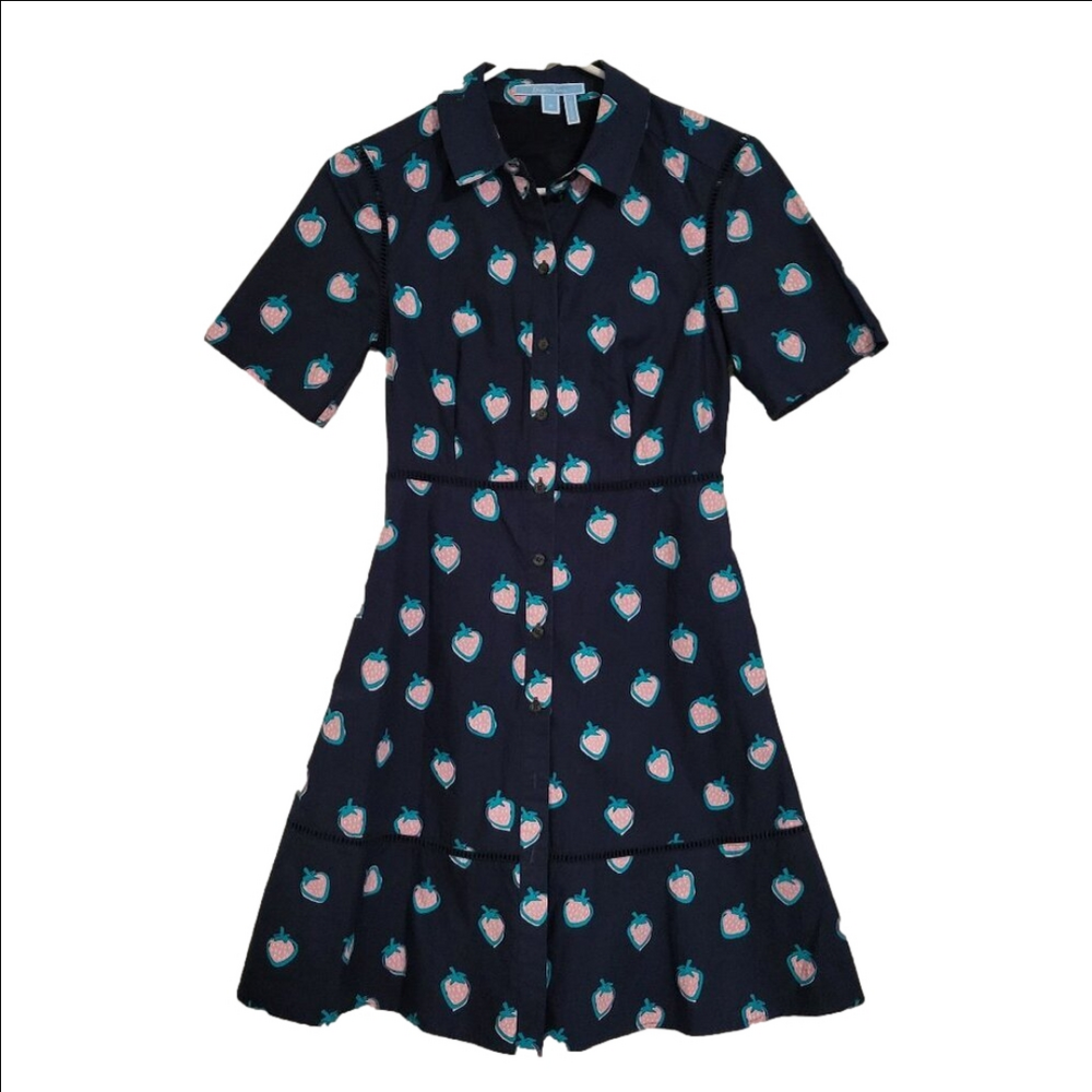 Draper James Navy Strawberry Print Midi Dress